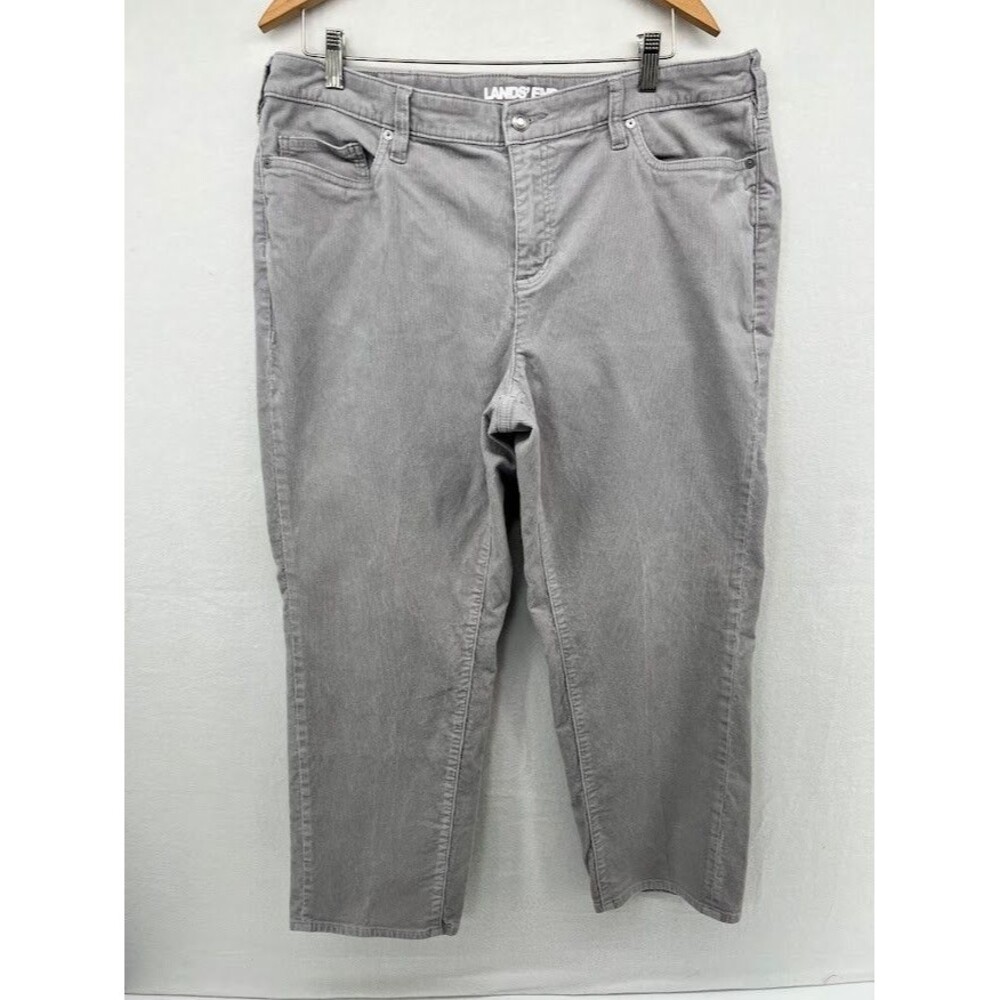 Lands End Corduroy Pants Womens Sz 16W Gray Plus Size Mid Rise Straight Leg